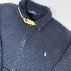 Vintage!Polo Ralph Lauren Mens Navy Blue Fleece SzL Full Zip Jacket Made In USA.